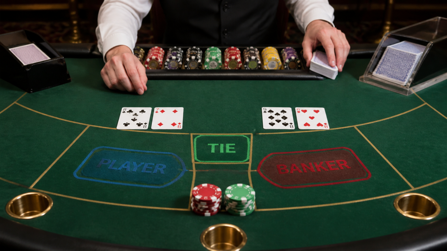 Bàn baccarat với bài tây và các cửa cược Người chơi, Nhà cái, Hòa