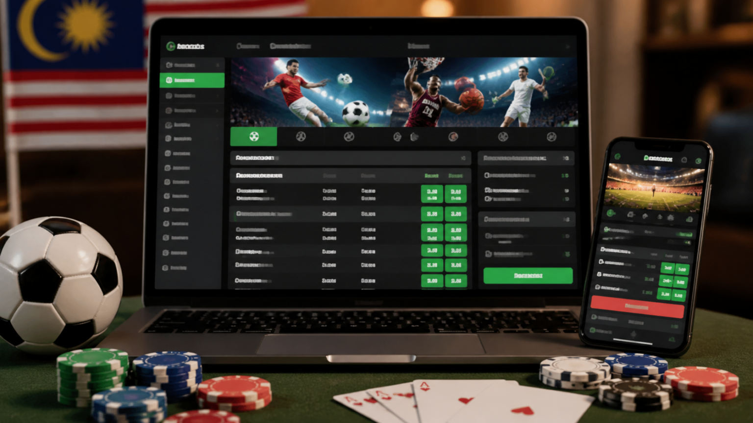 Sports betting site displayed on a laptop for betting sites malaysia