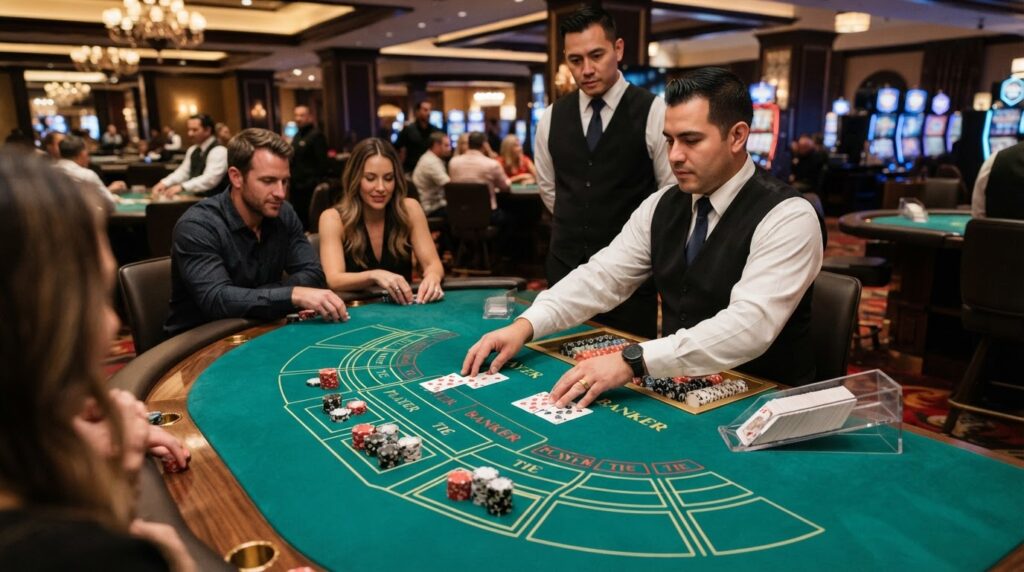 Bàn chơi baccarat trực tuyến uy tín với bài và chip