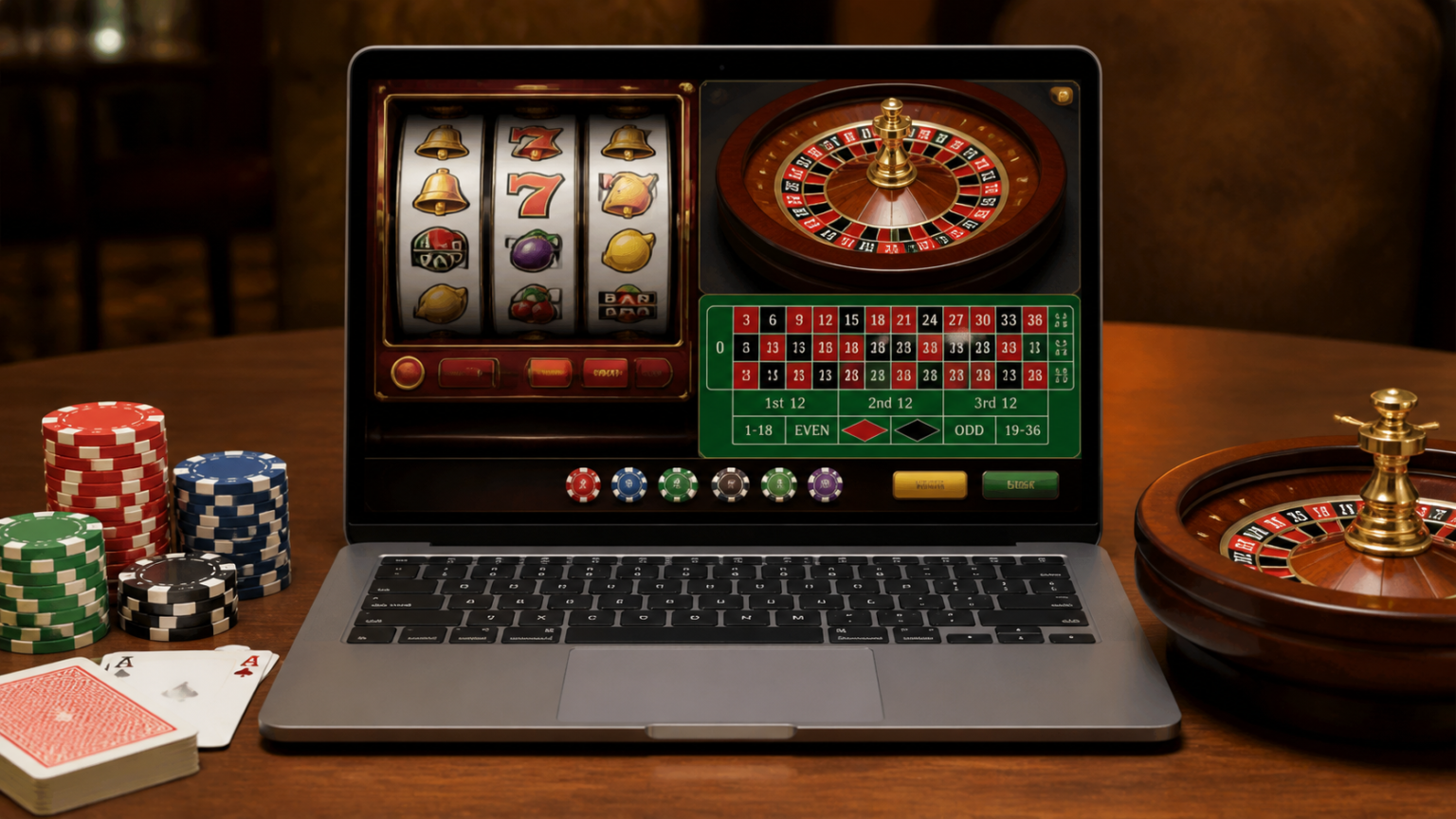 Schermo di un laptop con un casino online e giochi da tavolo
