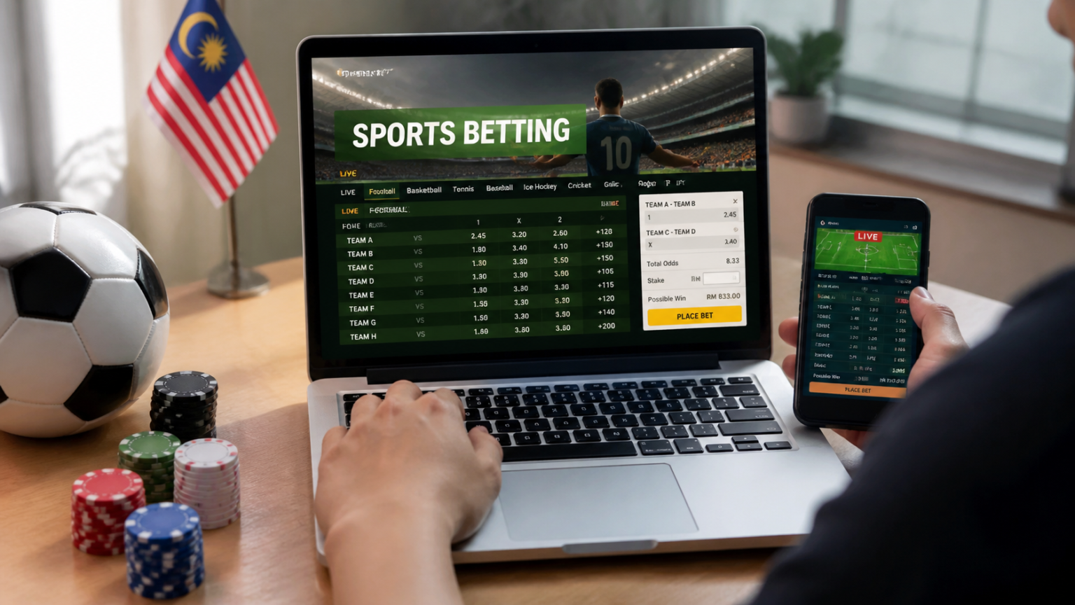 Online Sports Betting Malaysia: A Practical Guide for Readers Laptop showing online sports betting interface with football odds